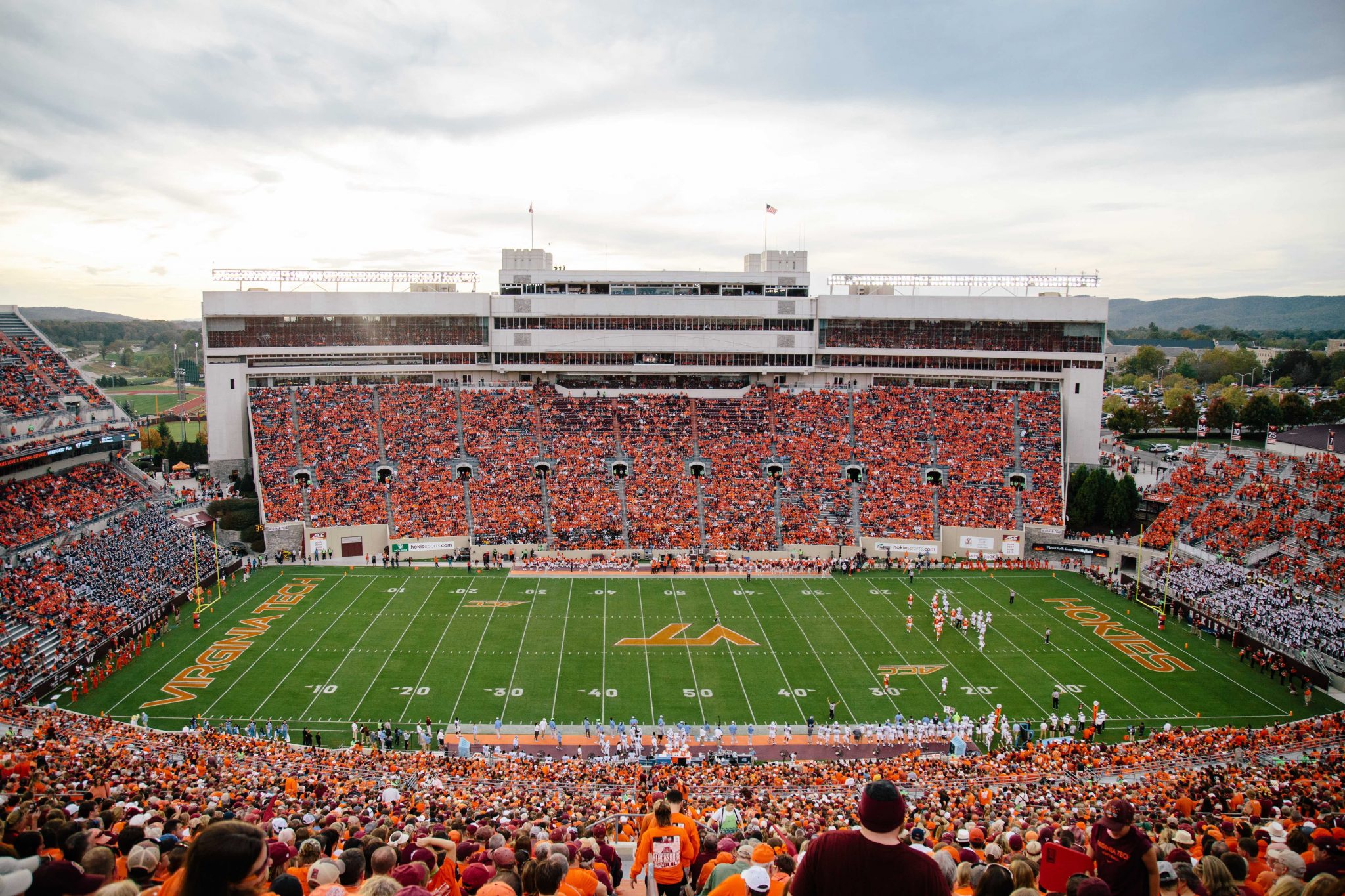 Photos of the crowd at Lane Stadium, the largest stadium in va, from the 2017 Homecoming Game against the University of North Carolina Tarheels.