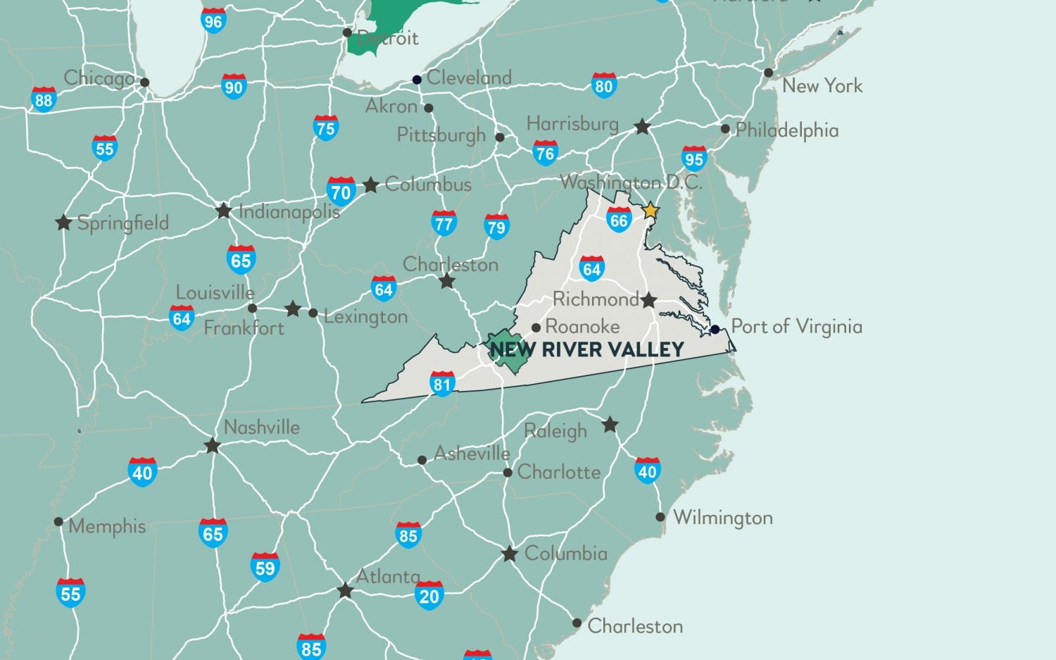 East Coast Map Virginia's New River Valley