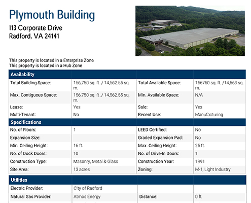 Plymouth Building Data Sheet